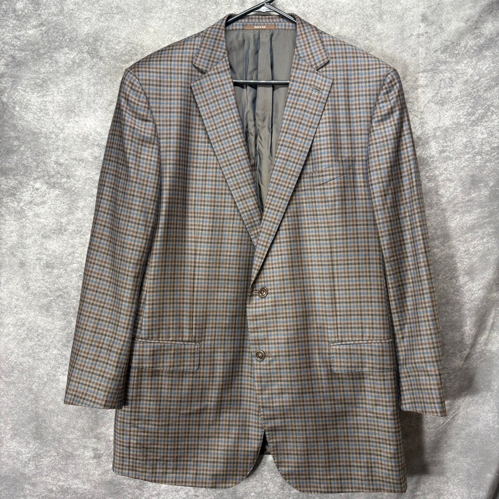Ermenegildo Zegna Mila Trofeo Light Wool Blazer Jacket Size 48L Brown Blue Plaid